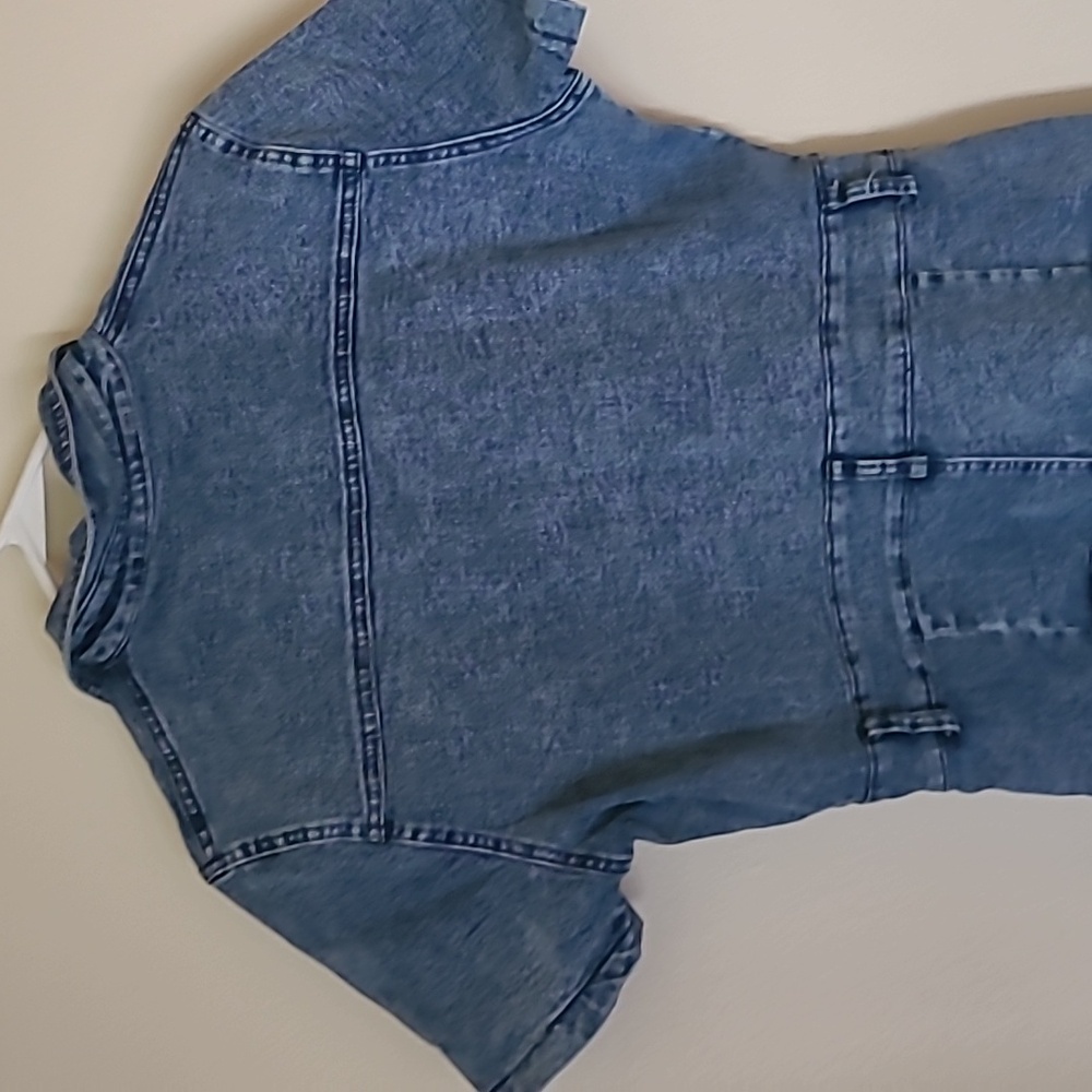 Denim Short Sleeve Button-Up Romper - Picture 6 of 8